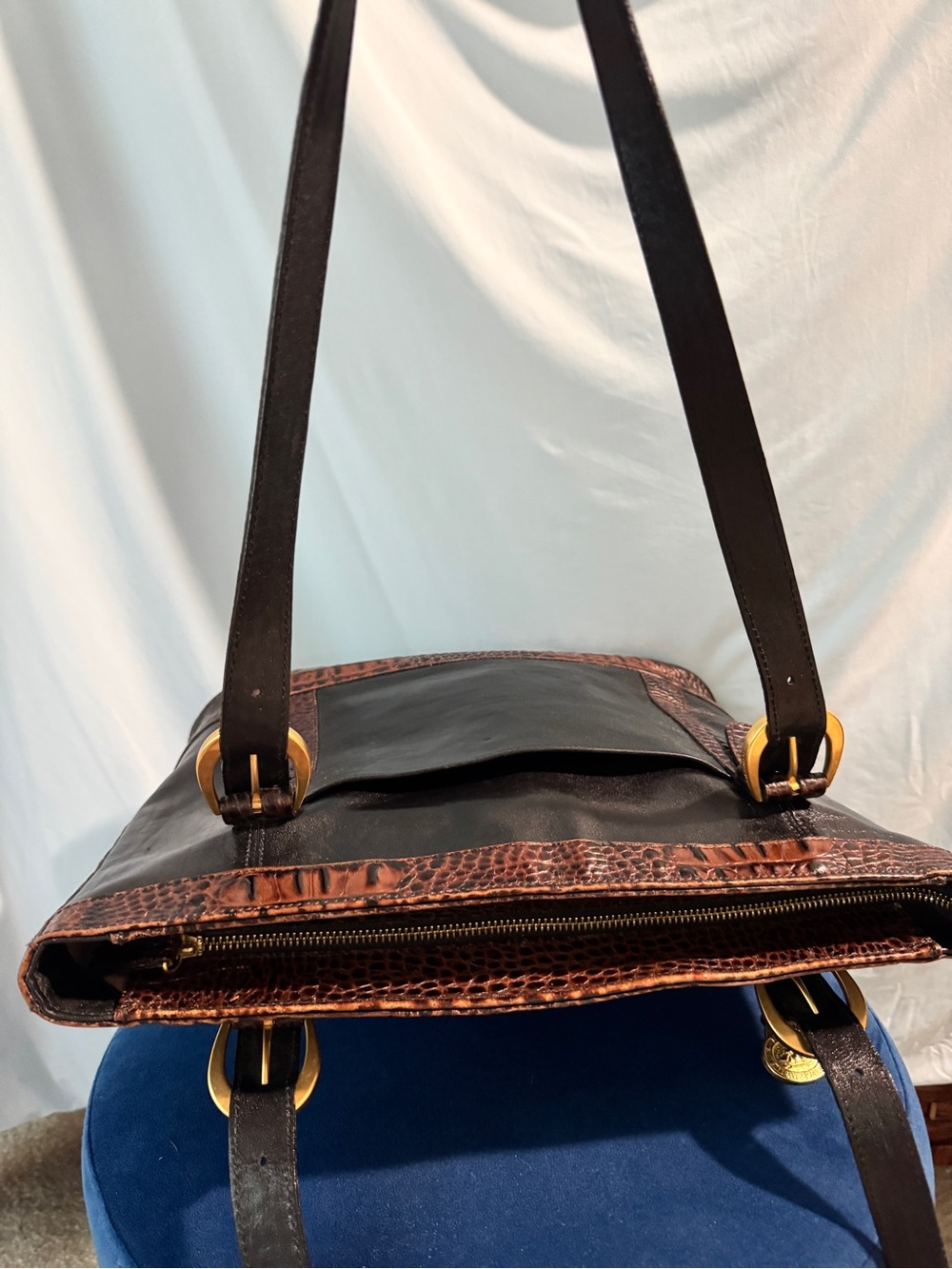 Brahmin Tuscan Collection Tote Shoulder Bag Black Leather Brown Croc Embossed - Picture 15 of 16